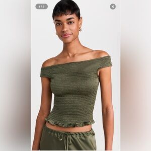 NWT Wayf Off-Shoulder Olive Green Top Size Small